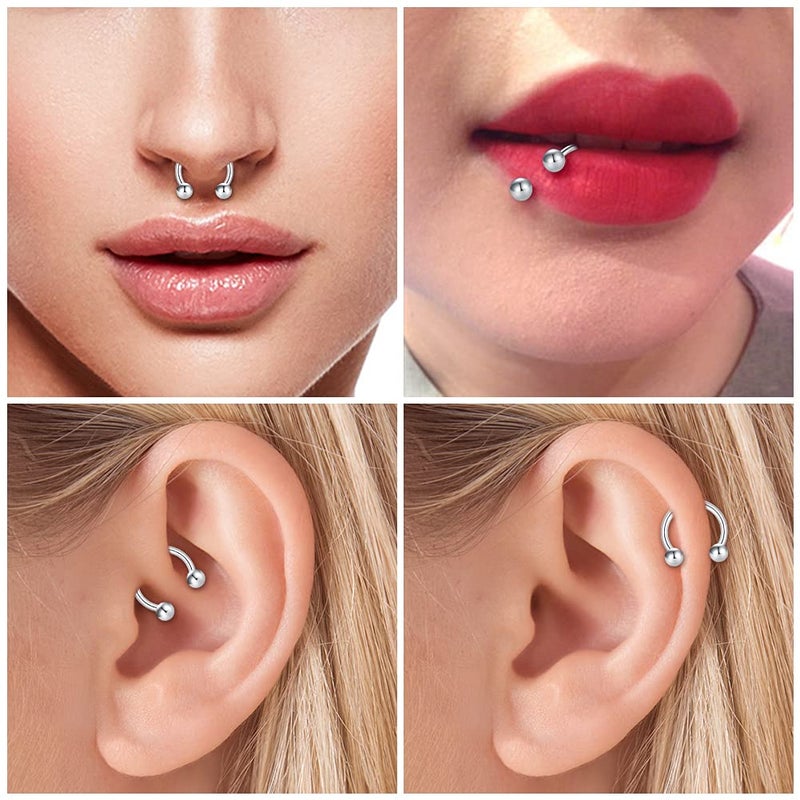 D.Bella 14G Surgical Steel Nose Septum Horseshoe Hoop Eyebrow Lip Navel Belly Nipple Piercing Ring 8mm Helix Tragus Daith Rook Earrings w Replacement Spikes - Image 5